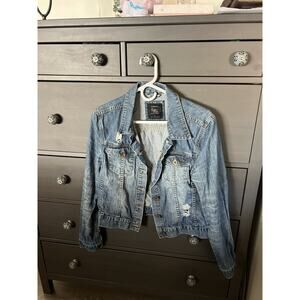Outer Wear Girls Denim Distressed Jacket Sz Large Button Down Jean EUC
